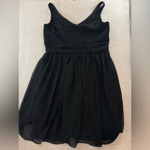 Black Chiffon Pleated Dress V Neck Fit Flare Wedding Guest